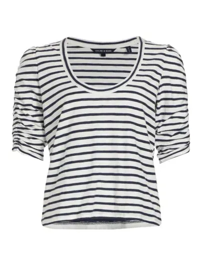 Veronica Beard Netto Tee Top In Off White/ Marine Stripe In Off White Marine Stripe