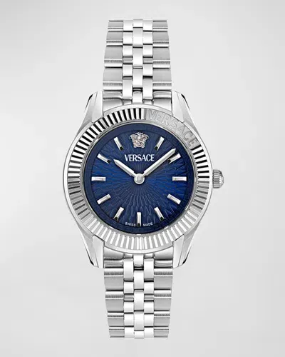 Versace 30mm Greca Time Watch With Bracelet Strap, Stainless Steel/blue In Blue/silver