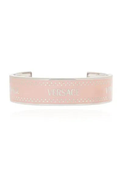 Versace 90s Logo Engraved Cuff Bracelet In Pink