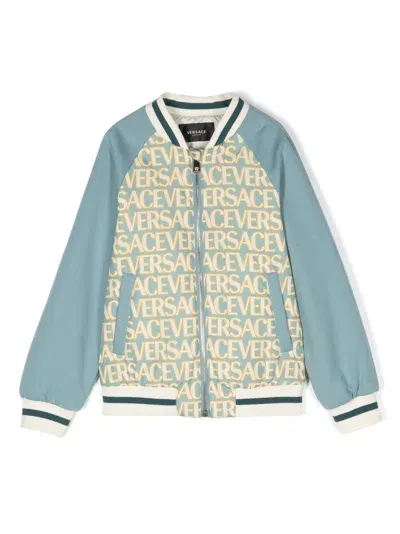 Versace Kids' Logo Padded Bomber Jacket In Blue