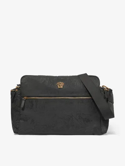 Versace Baby Barocco Logo Changing Bag In Black