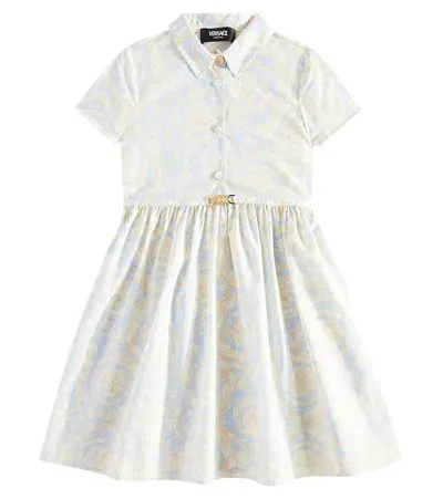 Versace Kids' Baby Barocco Poplin Dress In Blue