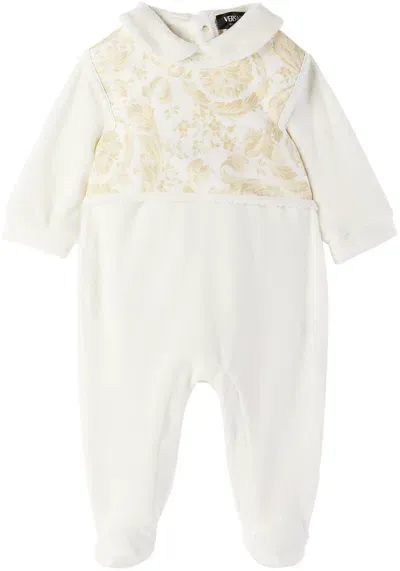 Versace Baby White Medusa Jumpsuit & Bib Set In 2wj70-white+beige