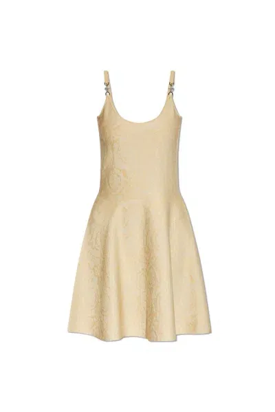 Versace Barocco Jacquard Sleeveless Flared Mini Dress In Beige