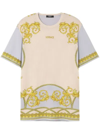 Versace Barocco-print Cotton T-shirt In Multicolor