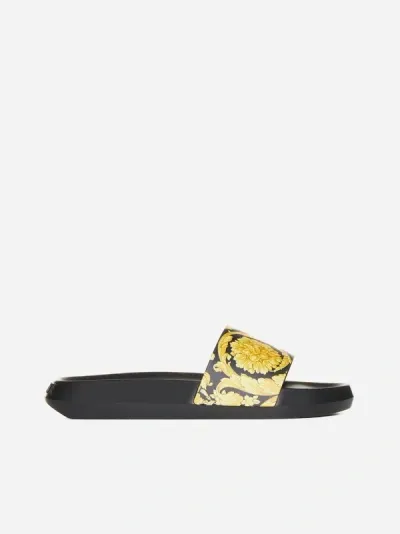 Versace Baroque Print Rubber Slide Sandals In Black