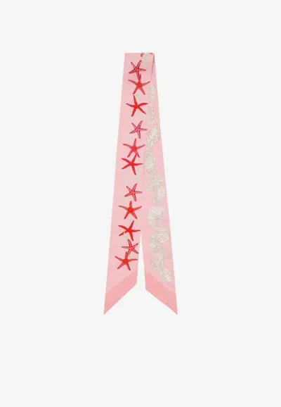 Versace Stars Silk Scarf Tie In Pink+print