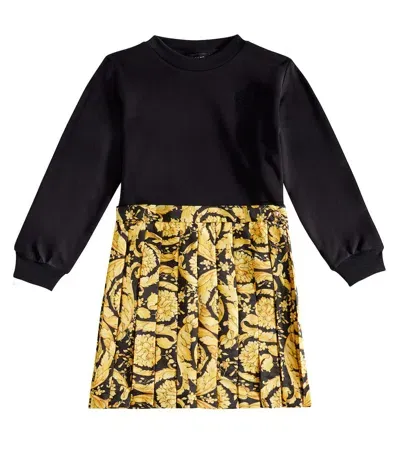 Versace Kids' Barocco-print Panelled Dress In Black