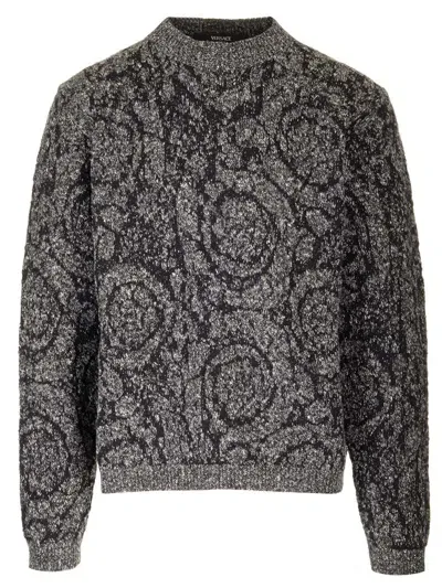 Versace Baroque Jacquard Sweater In Black