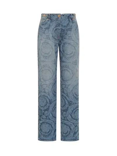 Versace Baroque Jeans In Blu Medio