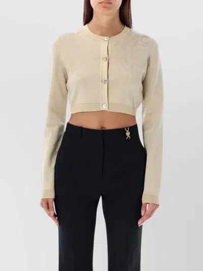 Versace Baroque Knit Cropped Cardigan With Round Buttons In Black