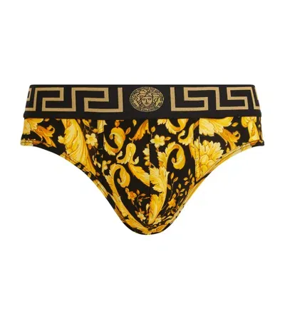 Versace Baroque Low-rise Briefs In Yellow