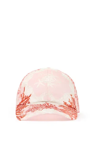 Versace Baroque Sea Baseball Cap Hat In Dusty Rose+coral+bone (white)