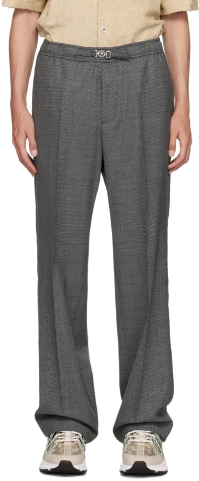 Versace Black & Gray Houndstooth Wool Trousers In 2ej00-concrete Mela