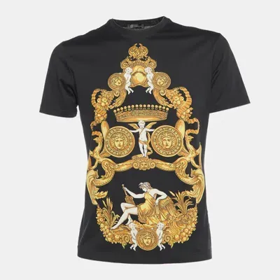 Pre-owned Versace Black Baroque Print Cotton Crew Neck T-shirt M