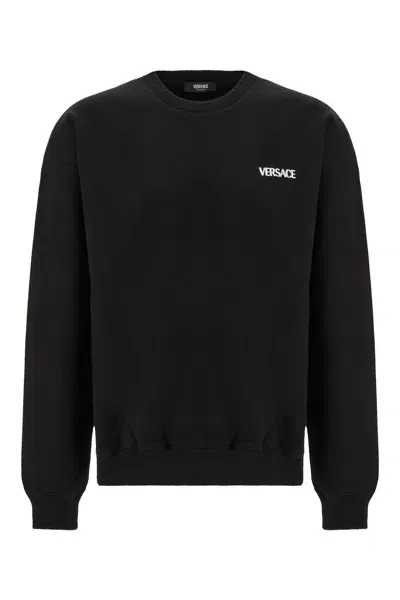 Versace Black Cotton Oversize Sweatshirt In 2b510