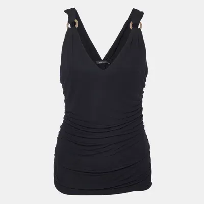 Pre-owned Versace Black Crepe Ruched Sleeveless Top S