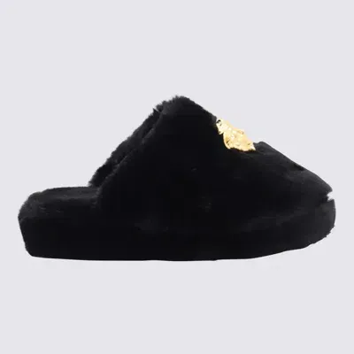 Versace Black Faux Fur Medusa Home Slippers