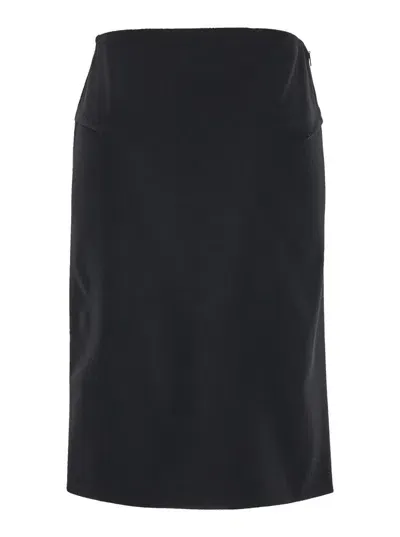 Versace Black Midi Skirt With Side Slit In Stretch Wool Woman