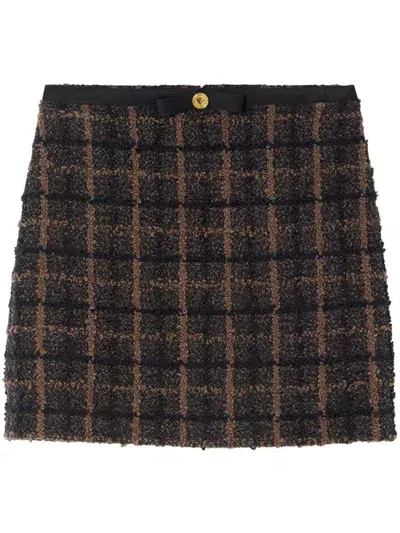 Versace Bouclé Tweed Pencil Skirt In Brown