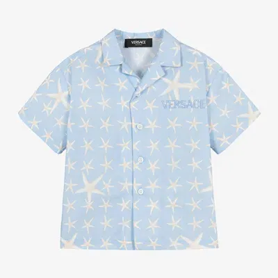 Versace Kids' Boys Blue Cotton Stella Marina Shirt In Light Blue