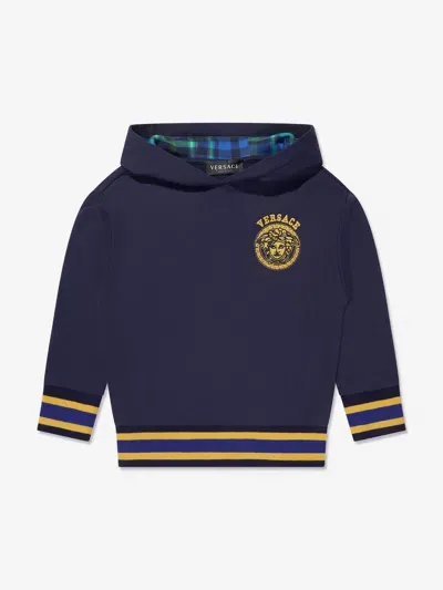 Versace Kids' Medusa Head Cotton Hoodie In Blue