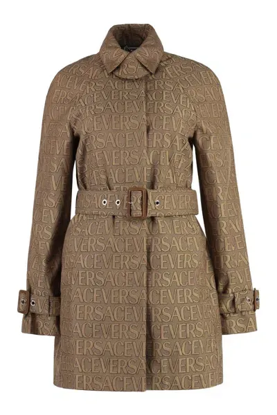 Versace Cotton Trench Coat In Beige