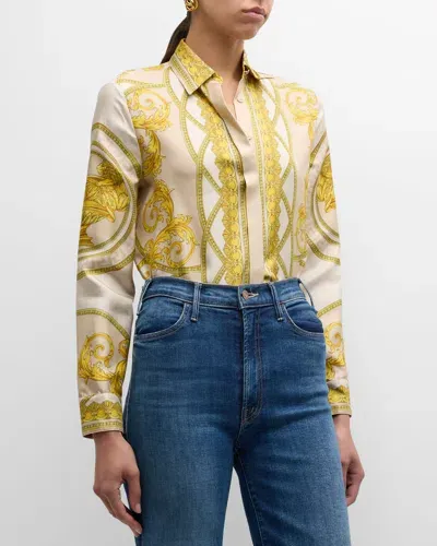 Versace Coupe Des Dieux Button Down Silk Shirt In Beigelight Beigego