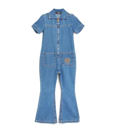 Versace Kids' Denim Medusa Jumpsuit In Blue