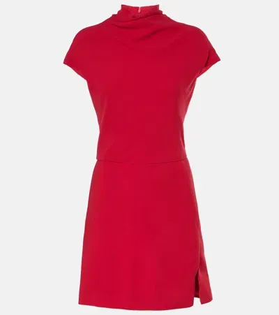 Versace Turtleneck Cap-sleeve Cady Slit Mini Dress In Red