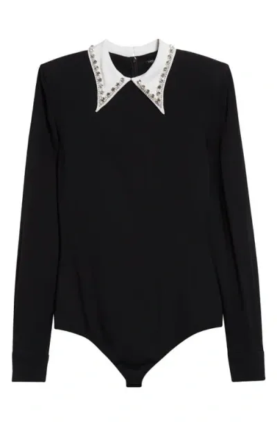 Versace Embellished Collar Long Sleeve Bodysuit In Black