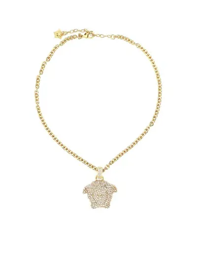 Versace Embellished Medusa Pendant Neccklace In Gold