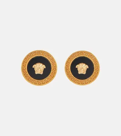 Versace Enamel Medusa Stud Earrings In Nero-oro Tribute