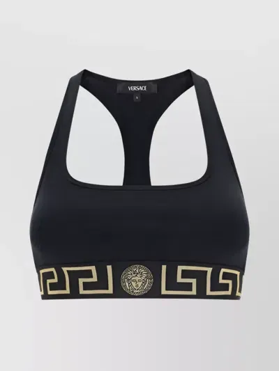 Versace Black Sports Bra With Greca And Medusa Detail In Stretch Cotton Woman