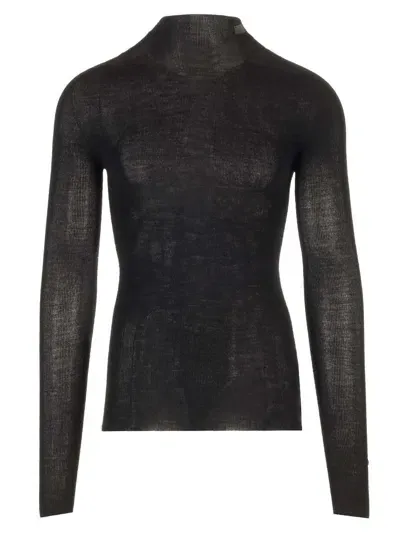 Versace Fitted Ribbed Merino Wool Knit Top In Black