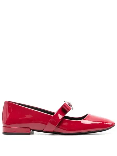 Versace Leather Mary Janes In Red