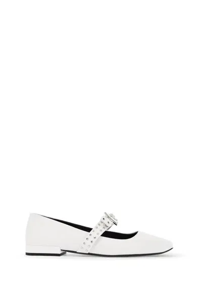 Versace Gianni Ribbon Studded Ballerinas In White