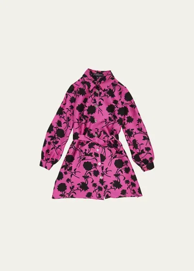 Versace Kids' Printed Silk Twill Shirt Dress In Pink