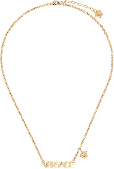 Versace Gold Logo Necklace In 3j000  Gold