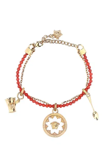 Versace Medusa Beaded Pendants Bracelet In Golden