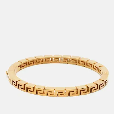 Pre-owned Versace Greca Gold Tone Bangle Bracelet L