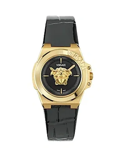 Versace Women's Swiss Black Leather Strap Watch 37mm In Gold