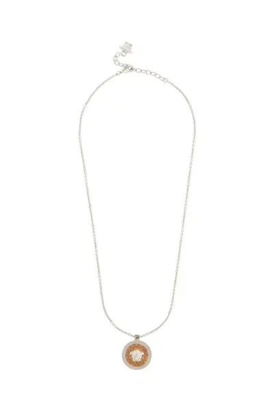 Versace Ic Crystal Necklace With Pendant And Chain In Argento