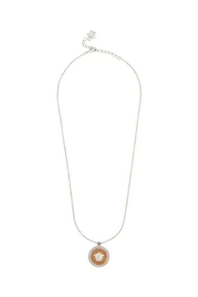 Versace Ic Crystal Necklace With Pendant And Chain In Metallic