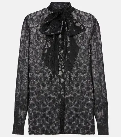 Versace Jacquard Satin Blouse In Black