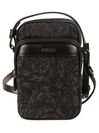 Versace Jacquard Shoulder Bag In Black