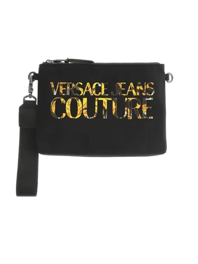 Versace Jeans Couture Logo-print Clutch Bag In 黑色