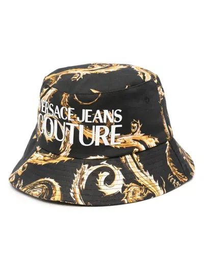 Versace Jeans Couture Barocco-print Bucket Hat In Black