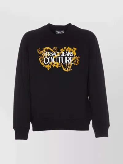 Versace Jeans Couture Baroque Logo Crewneck Sweater In Black