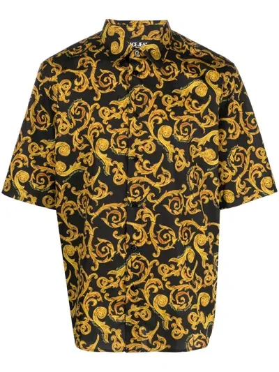 Versace Jeans Couture Baroque-pattern Cotton Shirt In Black